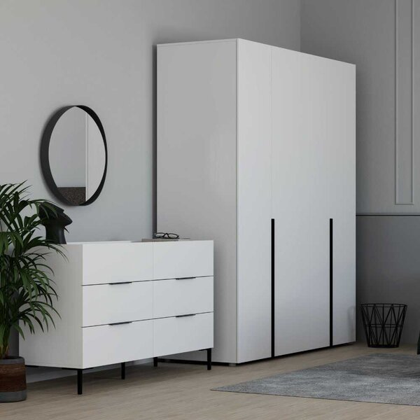 Comoda Adore Oryana, 3 sertare, Alb - Nuc, 140x81x44 cm
