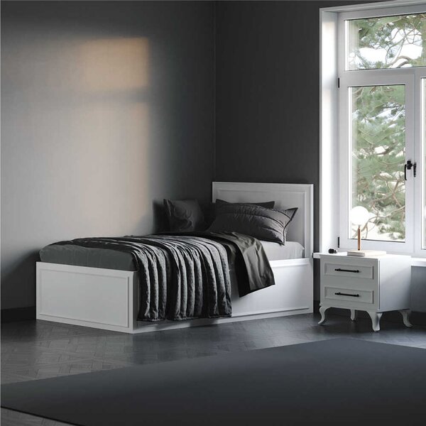 Pat de o persoana Adore Country cu loc de depozitare, Alb, 105x105x205 cm