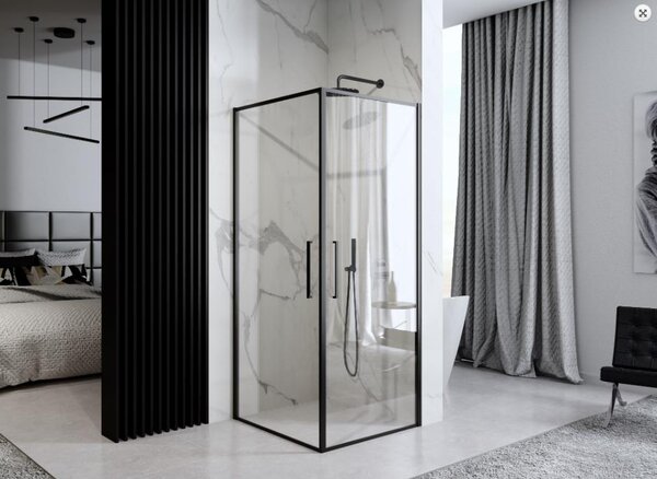 Rea Abra Matte, cabină de duș cu 2 aripi 90 (uşă) x 90 (uşă) x 195 cm, sticlă transparentă de 6 mm, profil negru, REA-K5502
