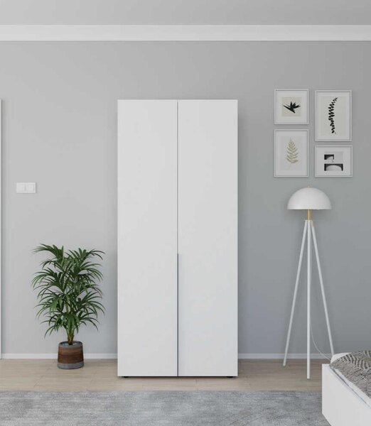 Dulap Haine Adore Oryana cu 2 usi si umeras, Alb - Nuc, 90x210x62 cm