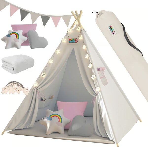 Cort tip teepee pentru copii JULIA, 160x120x120cm, bej/roz Spielwerk