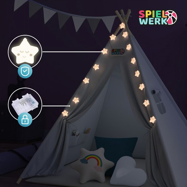 Cort tip teepee pentru copii JULIUS, 120x120x160cm, gri/albastru Spielwerk