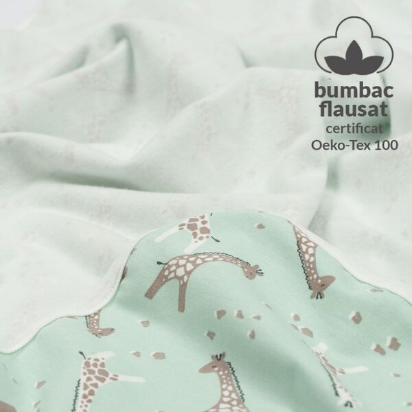 Paturica bebe din bumbac flausat moale si pufos pe interior 85x85 cm Kidizi Giraffe