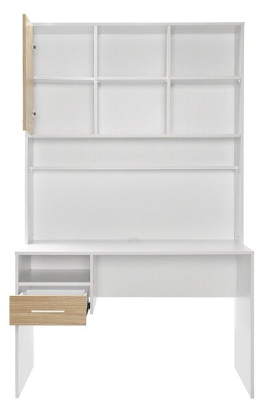 Birou Adore London cu biblioteca, Alb - Stejar, 120x196x60 cm