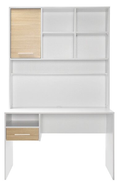 Birou Adore London cu biblioteca, Alb - Stejar, 120x196x60 cm