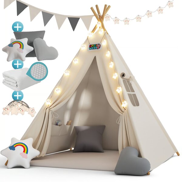 Cort tip teepee pentru copii JULIUS, 120x120x160cm, alb/gri Spielwerk