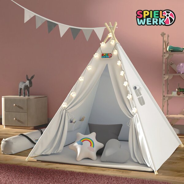 Cort tip teepee pentru copii JULIUS, 120x120x160cm, alb/gri Spielwerk