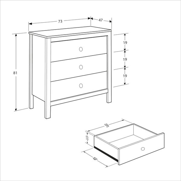 Comoda Adore Rustic, 3 sertare, Alb, 73x81x47 cm