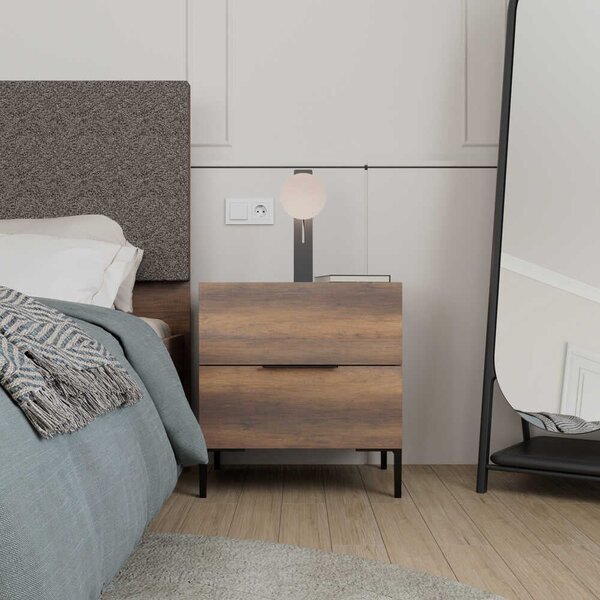 Noptiera Adore Oryana, 2 sertare, Alb - Nuc, 55x59x44 cm