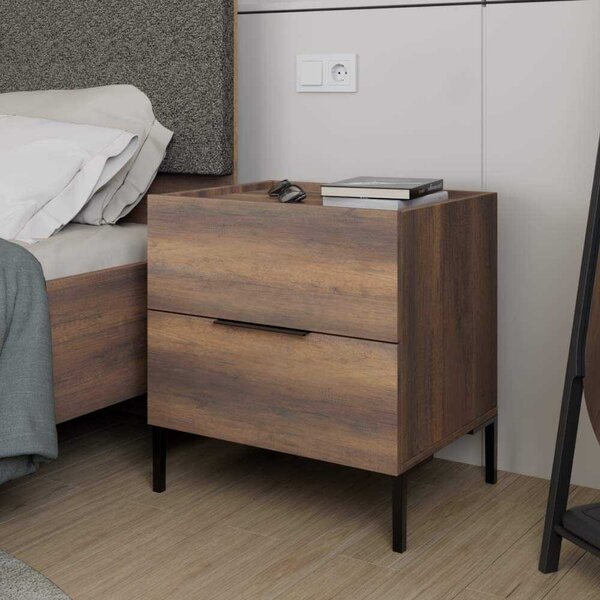 Noptiera Adore Oryana, 2 sertare, Alb - Nuc, 55x59x44 cm