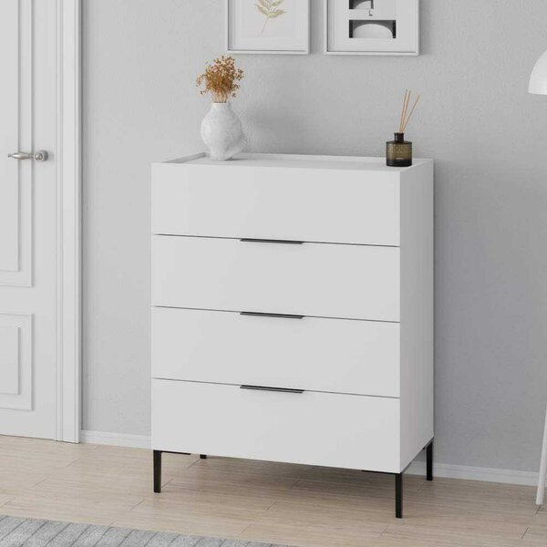 Comoda Adore Oryana, 4 sertare, Alb - Nuc - Stejar, 80x104x44 cm