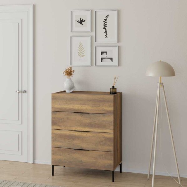 Comoda Adore Oryana, 4 sertare, Alb - Nuc - Stejar, 80x104x44 cm