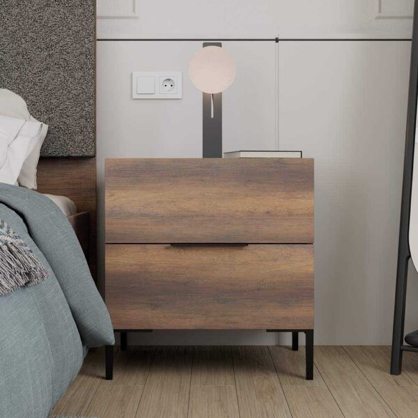 Noptiera Adore Oryana, 2 sertare, Alb - Nuc, 55x59x44 cm