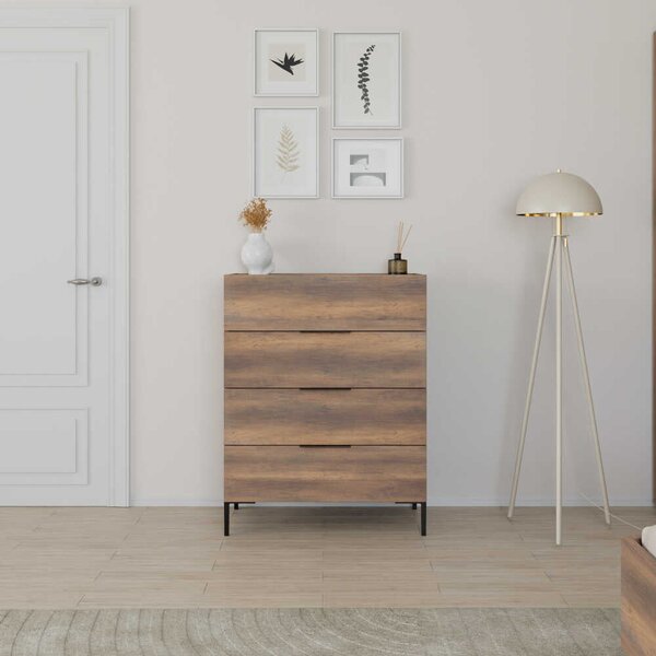 Comoda Adore Oryana, 4 sertare, Alb - Nuc - Stejar, 80x104x44 cm