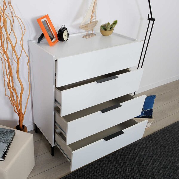 Comoda Adore Oryana, 4 sertare, Alb - Nuc - Stejar, 80x104x44 cm