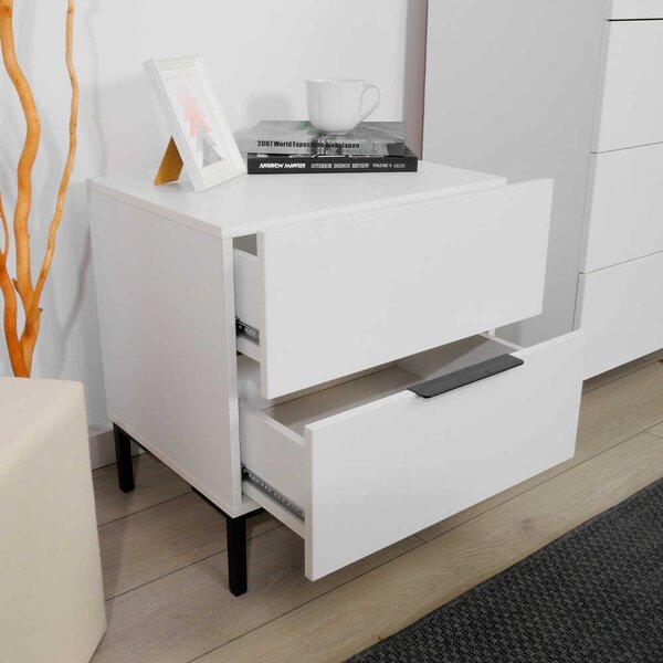 Noptiera Adore Oryana, 2 sertare, Alb - Nuc, 55x59x44 cm