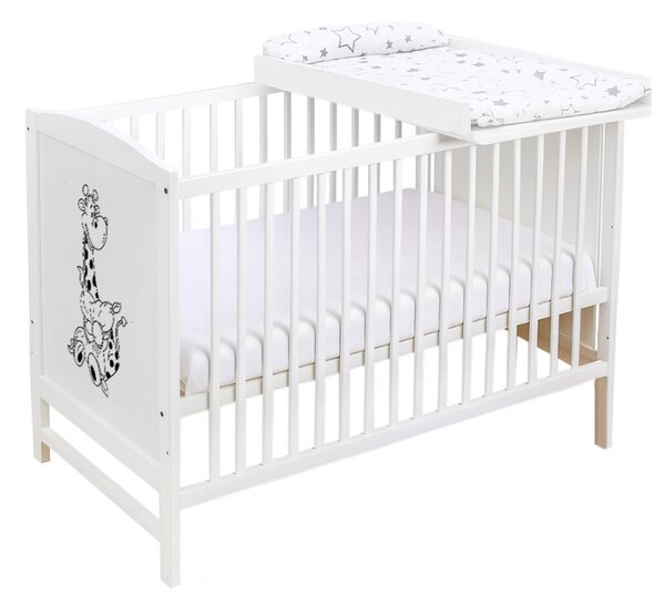 Patut din lemn masiv 120x60 cm Bria alb, masuta infasat din lemn si salteluta bumbac impermeabila incluse, reglabil pe 3 nivele, certificat EN71