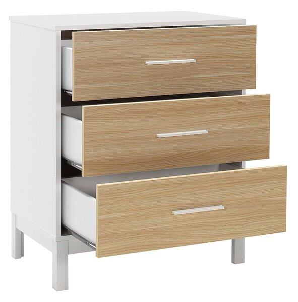Comoda Adore London, 3 sertare, Alb - Stejar, 73x88x45 cm