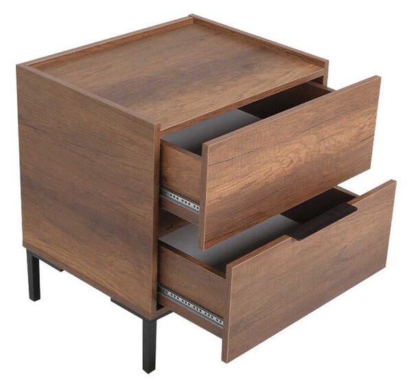 Noptiera Adore Oryana, 2 sertare, Alb - Nuc, 55x59x44 cm