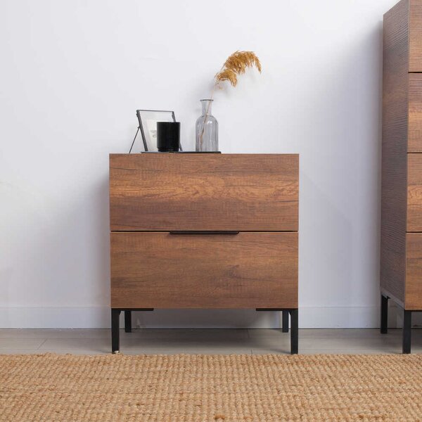 Noptiera Adore Oryana, 2 sertare, Alb - Nuc, 55x59x44 cm