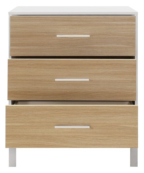 Comoda Adore London, 3 sertare, Alb - Stejar, 73x88x45 cm