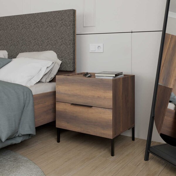 Noptiera Adore Oryana, 2 sertare, Alb - Nuc, 55x59x44 cm