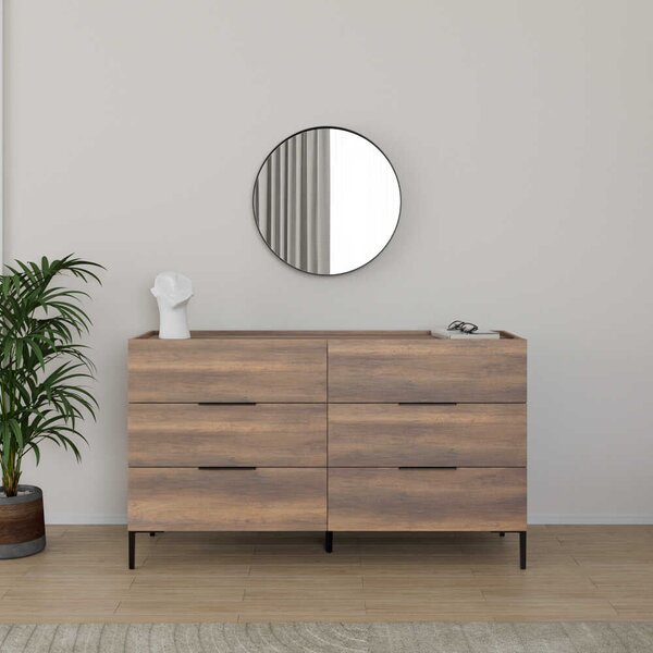 Comoda Adore Oryana, 3 sertare, Alb - Nuc, 140x81x44 cm