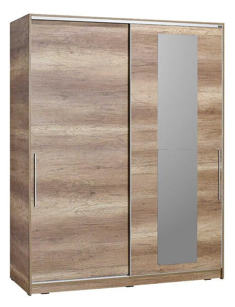 Dulap Haine Adore Elit XL, 2 usi glisante cu oglinda si 3 umarase, Lemn, Natural - Sonoma, 160x207x60 cm