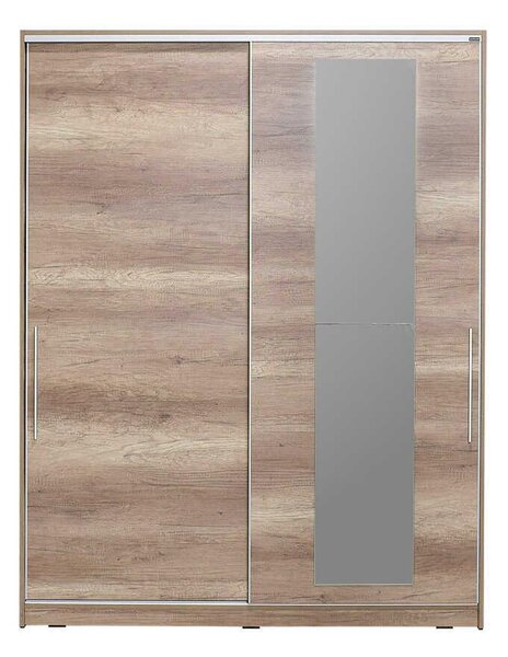 Dulap Haine Adore Elit XL, 2 usi glisante cu oglinda si 3 umarase, Lemn, Natural - Sonoma, 160x207x60 cm