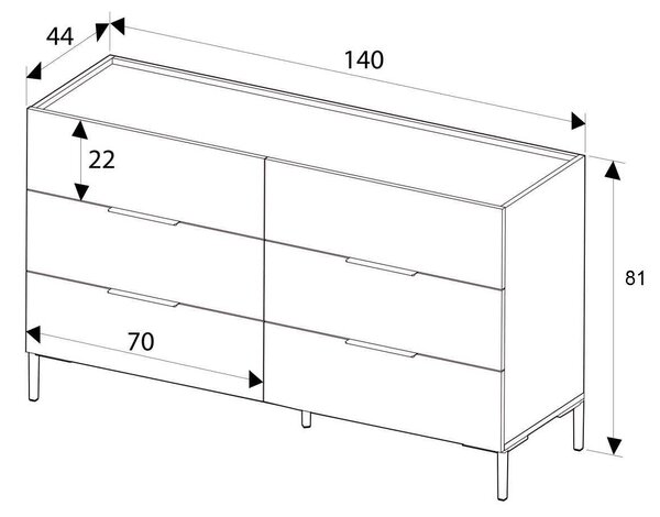 Comoda Adore Oryana, 3 sertare, Alb - Nuc, 140x81x44 cm