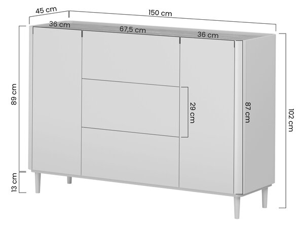 Comodă cu sertare pe picioare Elivo 150 cm - eucalipt / stejar baltic dune