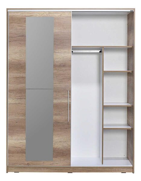 Dulap Haine Adore Elit XL, 2 usi glisante cu oglinda si 3 umarase, Lemn, Natural - Sonoma, 160x207x60 cm