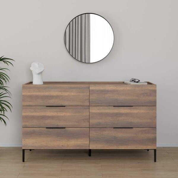 Comoda Adore Oryana, 3 sertare, Alb - Nuc, 140x81x44 cm
