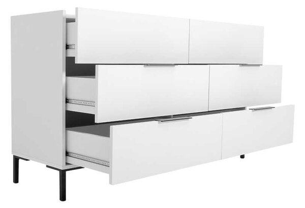 Comoda Adore Oryana, 3 sertare, Alb - Nuc, 140x81x44 cm