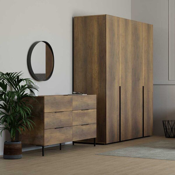 Comoda Adore Oryana, 3 sertare, Alb - Nuc, 140x81x44 cm