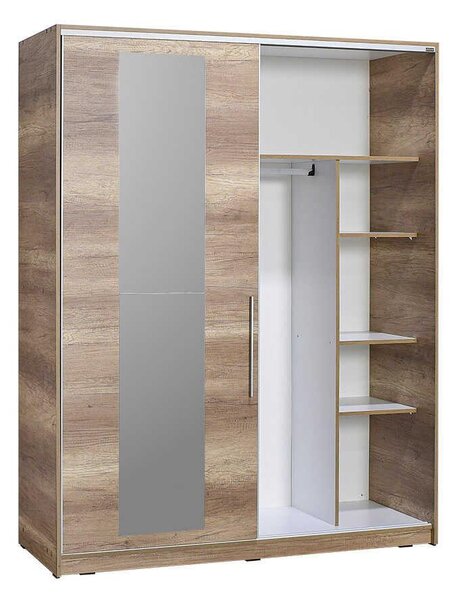 Dulap Haine Adore Elit XL, 2 usi glisante cu oglinda si 3 umarase, Lemn, Natural - Sonoma, 160x207x60 cm