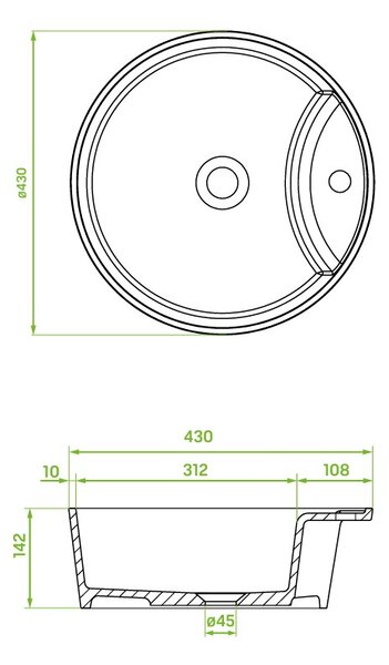 Laveo Cliff, lavoar blat granit 430x430x142 mm, gri, LAV-VGC1510T