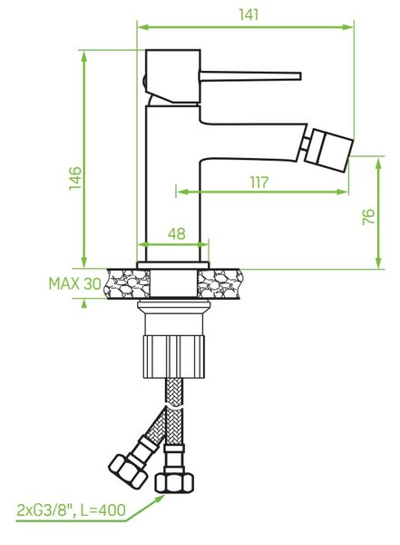 Laveo Pola, baterie bideu h-146, auriu mat, LAV-BAP_G32B