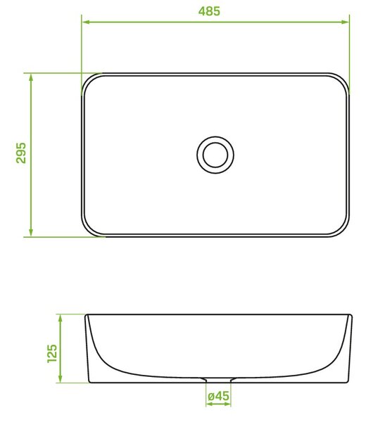 Laveo Kvadrato, lavoar blat 485x295x125 mm, alb lucios, LAV-VUK_6249