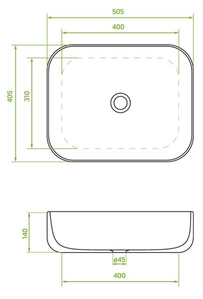 Laveo Mogami, lavoar blat 505x405x140 mm, alb lucios, LAV-VUM_6250