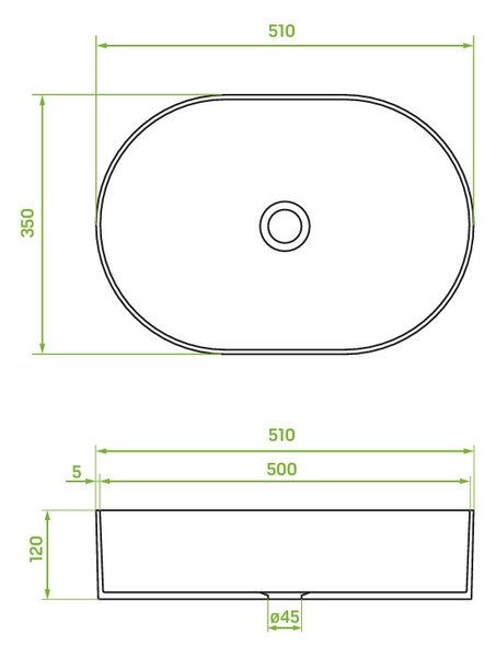 Laveo Desna, lavoar blat 500x350x120 mm, negru mat, LAV-VUD_B250
