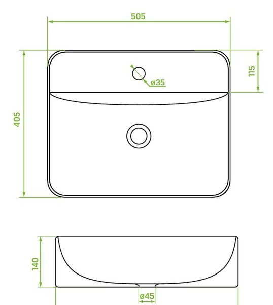 Laveo Mogami, lavoar blat 505x405x140 mm, alb lucios, LAV-VUM_6150