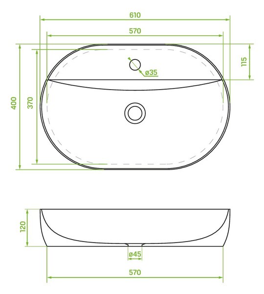 Laveo Lomami, lavoar blat 610x400x120 mm, alb lucios, LAV-VUL_6161