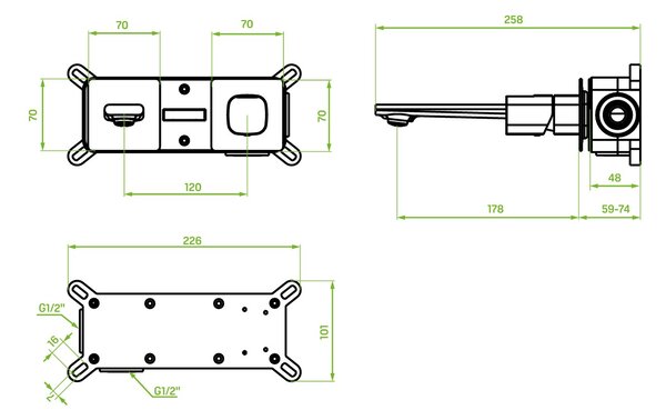 Laveo Tores, baterie de lavoar ascuns, negru mat, LAV-BVT_722P