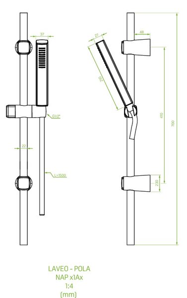 Laveo Pola, coloana de dus 70 cm cu cap de dus, auriu mat, LAV-NAP_G1AB