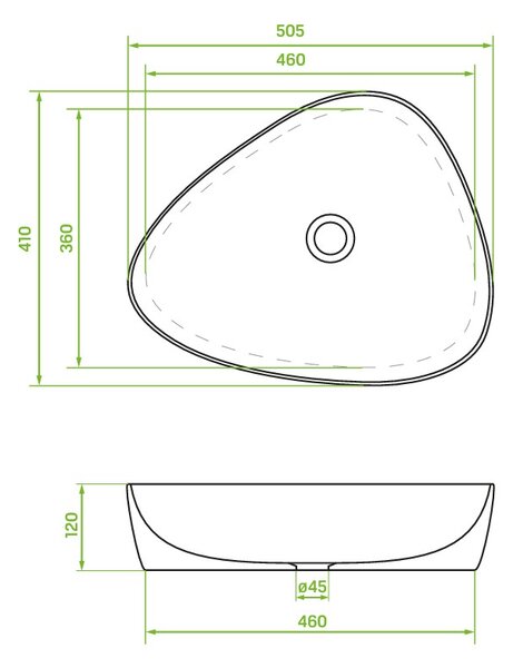 Laveo Laveo, lavoar asimetric pe blat 505x410x120 mm, alb lucios, LAV-VUA_6251