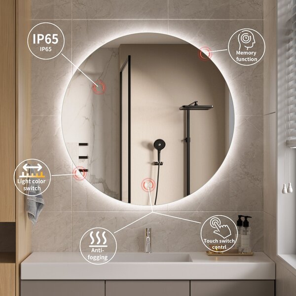Erga Sofia, oglinda LED rotunda 100cm, 2415 lm, 3 culori deschise, ERG-V01-207-1010