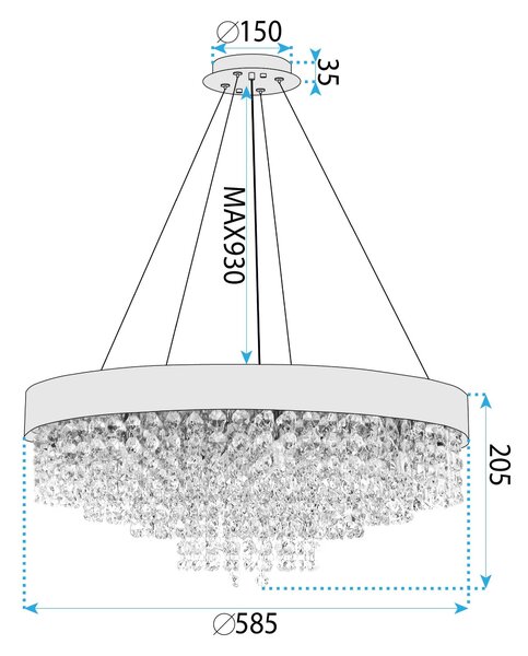 Lampă suspendată APP1787-16CP 60 cm Gold