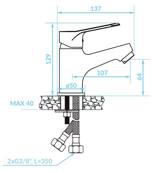 Kuchinox Atez, baterie lavoar h-129, negru mat, LAV-BTK_722D