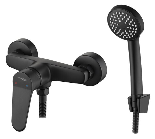 Kuchinox Atez, baterie de duș de perete cu set de duș manual, negru mat, LAV-BTK_741D
